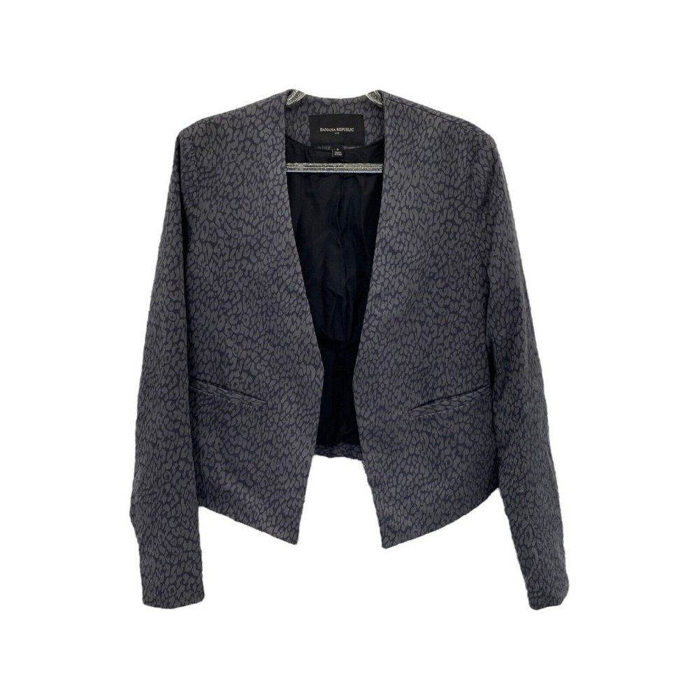Banana Republic Blazer Jacket Size 2 Gray Charcoal Animal Print Leopard